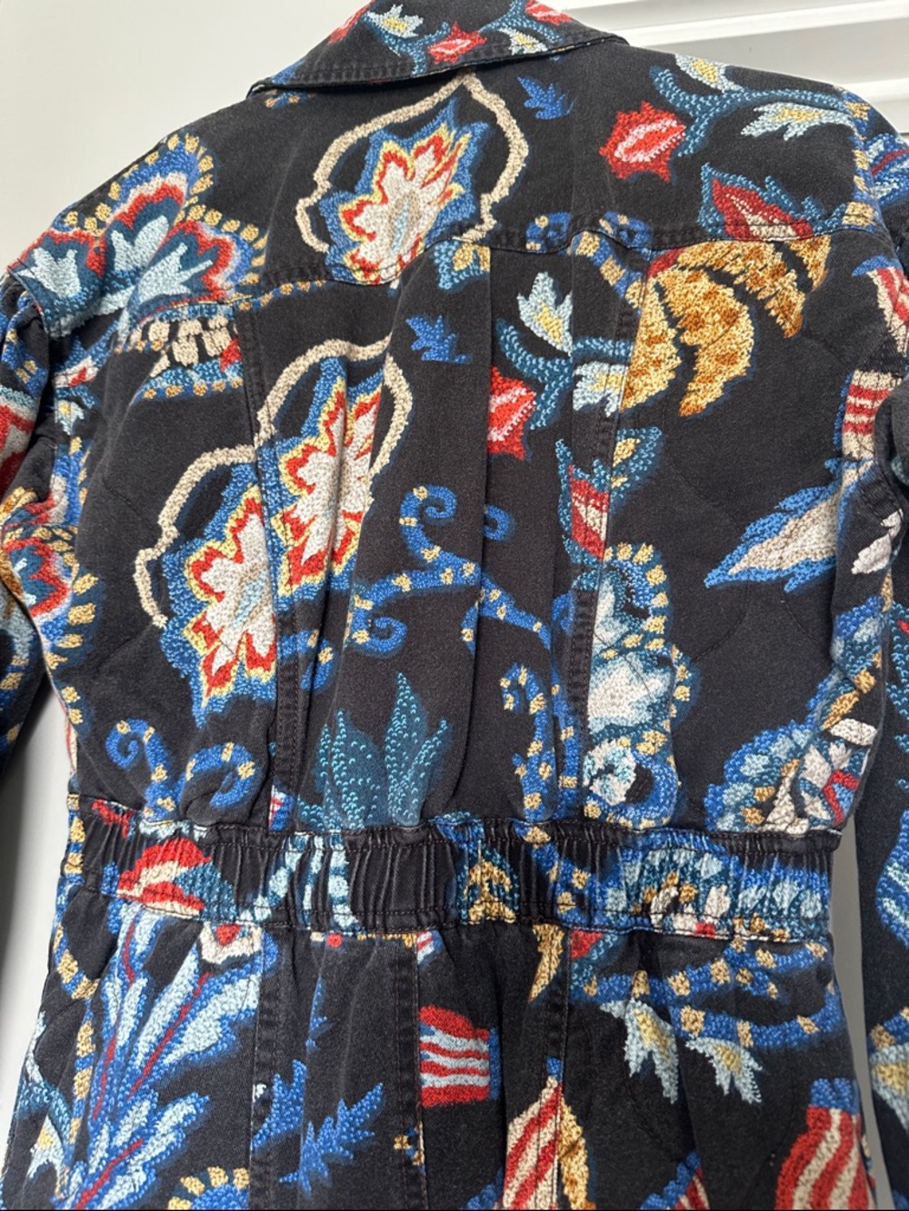 FARM Rio Black Floral Printed Jumpsuit with Blue, Red & Yellow Accents - Picture 9 of 11